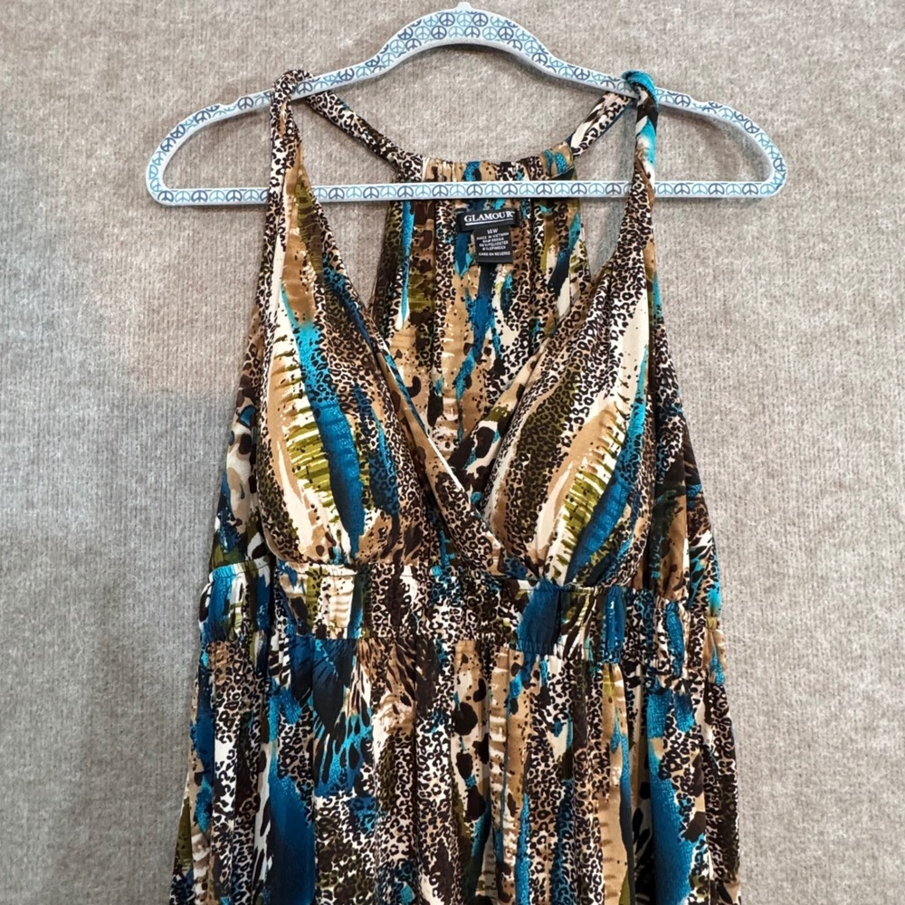 Glamour Maxi Dress Womens 14W Animal Print Sleeveless V Neck Boho Chic